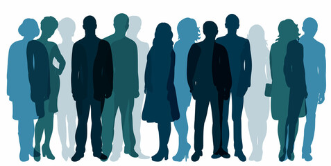 silhouette crowd people stand, isolated, vector