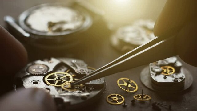 Watchmaker's workshop. Mechanical watch repair. Fix jewelry