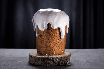 Close-up of Easter on a wooden stand. Easter cake, Christian Easter.