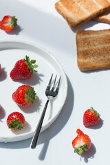 Healthy food breakfast strawberry toast with butter cream