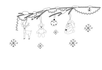 Christmas toys animals in doodle decoration. Vector for banner, stickers and card design.  Vector illustration.