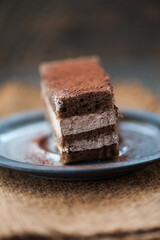 Slice of tasty homemade chocolate cake