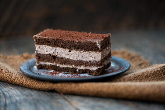 Slice of tasty homemade chocolate cake
