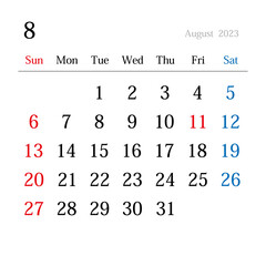 2023年8月、日本のカレンダー