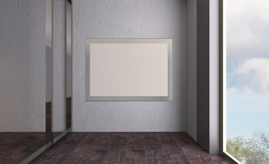Modern meeting room. 3D rendering.. Blank paintings.  Mockup.. empty  room.