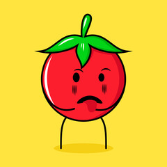 cute tomato character with disgusting expression and tongue sticking out. green, red and yellow. suitable for emoticon, logo, mascot