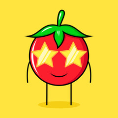 cute tomato character with smile expression and stars eyeglasses. green, red and yellow. suitable for emoticon, logo, mascot