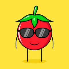 cute tomato character with smile expression and black eyeglasses. green, red and yellow. suitable for emoticon, logo, mascot