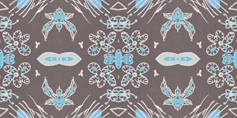 Naklejka premium Seamless flower folk pattern. Abstract ethnic print. Watercolor batik background.