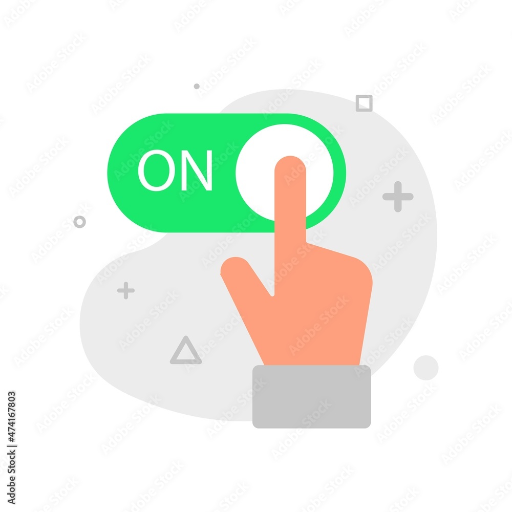 Poster turn on, tab or switch toggle button concept illustration flat design vector eps10. modern graphic e