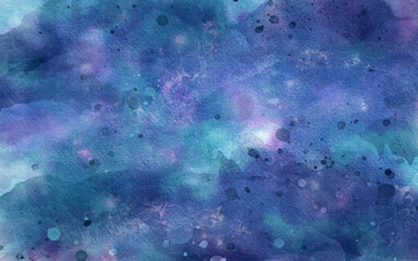 Abstract digital art blue watercolor background with space and nebula. Abstract watercolor night sky space background. Night starry sky watercolor texture.