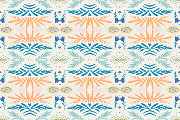 Abstract folk ornament. Seamless ethnic design. Watercolor flower background.