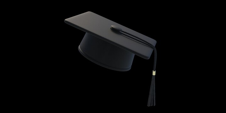 Graduate College Hat, High School Or University Cap On Black Background. 3d Illustration