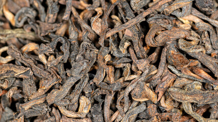 Chinese bulk extruded tea ripe puer, macro