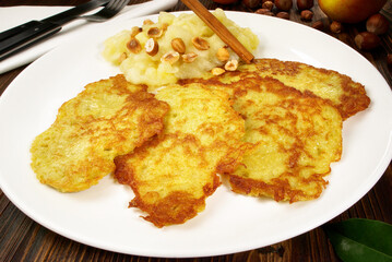 Potato Pancakes with Apple Puree, Nuts and Cinnamon