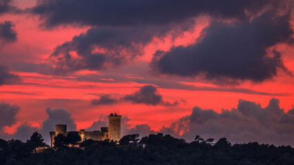 View at sunset of Bellver Castle in Palma de Mallorca