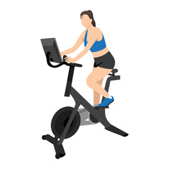 Naklejka na ściany i meble Woman doing peloton workout flat vector illustration isolated on white background