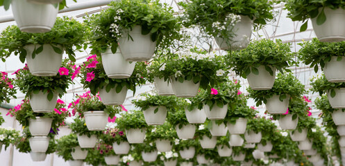 Beautiful flowers at shop. Gardening, cultivation decorative plants for sale and agricultural center