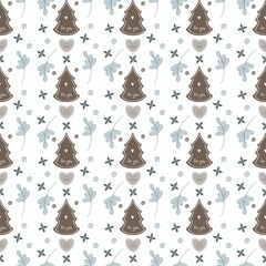 For you with love. A gentle muted shade with the image of a gingerbread in the form of a Christmas tree, petals, curls, stars. Pattern for textiles, for craft paper, for decoration and creativity.