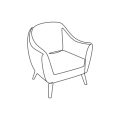 Modern furniture armchair for home interior in outline contour lines. Simple linear icon of comfy chair. Doodle vector illustration