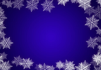 Fototapeta na wymiar Copos de navidad en fondo azul en degradado.