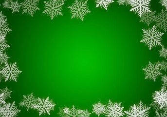 Copos de navidad en fondo verde en degradado.