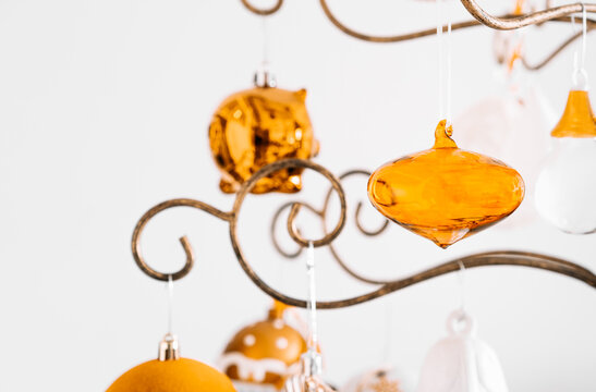 Yellow Elegant Christmas Decoration On A White Background