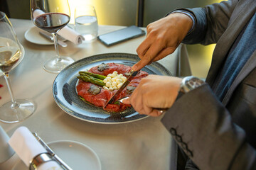 Beef carpaccio served in a luxury restaurant