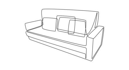 Furniture sofa for home interior in Modern style outline contour lines. Simple linear silhouette of Couche. Doodle vector illustration