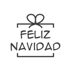 Fototapeta na wymiar Banner con texto Feliz Navidad en español en caja de regalo con líneas para su uso en invitaciones y tarjetas de felicitación en color gris