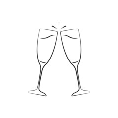 two hand drawn champagne glass or toast icon