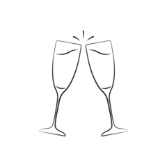 two hand drawn champagne glass or toast icon