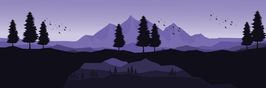 morning view at mountain landscape vector illustration good for wallpaper, background, backdrop, web banner, blog, web background, and design template © fahr_zal