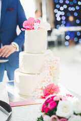 Luxury decorated wedding cake on the table