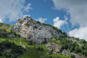 Fototapeta na wymiar Beautiful rocks of mountain range Abishira-Akhuba, tourist resort of Arkhyz.