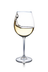 Glass with white wine in motion, isolated from the background