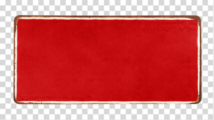 Vintage rusty enameled red grunge metal sign isolated on pattern background including clipping path
