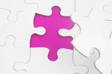 Jigsaw puzzles background, one puzzle piece missing and ready to connecting. Business strategy,  teamwork, problem solving and complete mission.