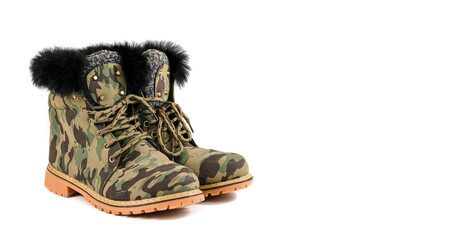 winter women's boot shoes on white background