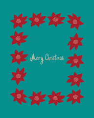 Christmas card with a frame of flowers and the inscription Merry Christmas