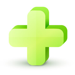 Green cross. Cross symbol of safety guidance. Green plus sign. Vector illustration EPS10