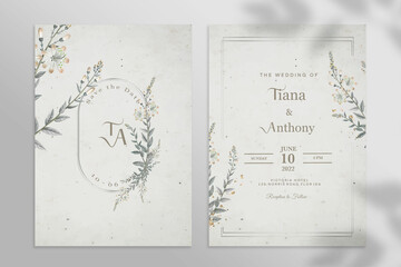 Vintage Wedding Invitation Template with Grey Flower