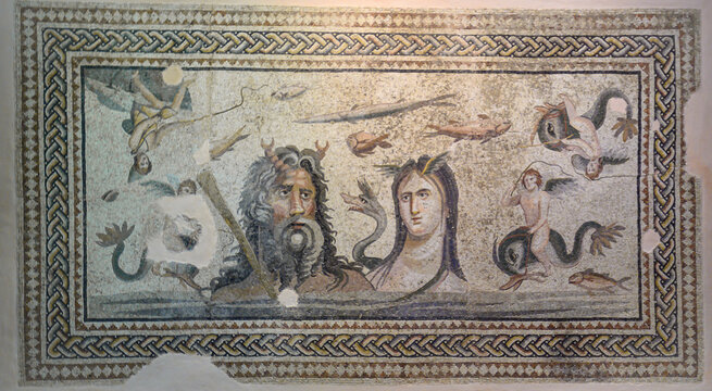 Gaziantep, Turkey - 01.09.2021: Zeugma Mosaic Museum, one of the largest mosaic collection in the world. The ancient city of Zeugma is known to have been founded by Alexander the Great in 300BC