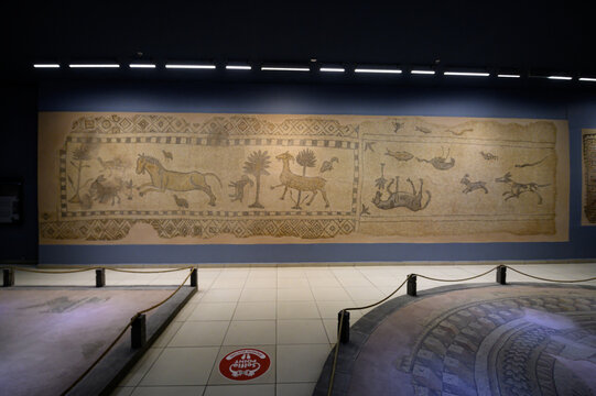 Gaziantep, Turkey - 01.09.2021: Zeugma Mosaic Museum, one of the largest mosaic collection in the world. The ancient city of Zeugma is known to have been founded by Alexander the Great in 300BC