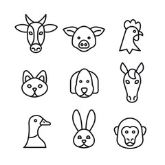 animals outline icons illustration set