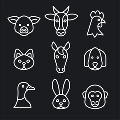 animals outline icons set