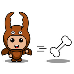 vector cartoon character cute mascot costume fighting beetle animal Bone throwing