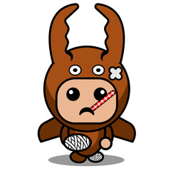 vector cartoon character cute mascot costume fighting beetle animal  sick in bandage