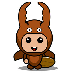 vector cartoon character cute mascot costume fighting beetle animal holding surfboard