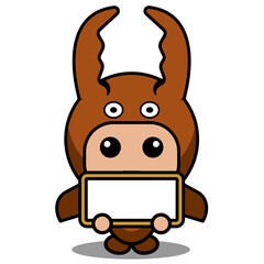 vector cartoon character cute mascot costume fighting beetle animal  holding white board